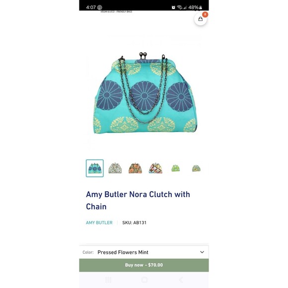 Handbags - Amy Butler "Nora" clutch With Chain Pressed Flowers Mint Pattern